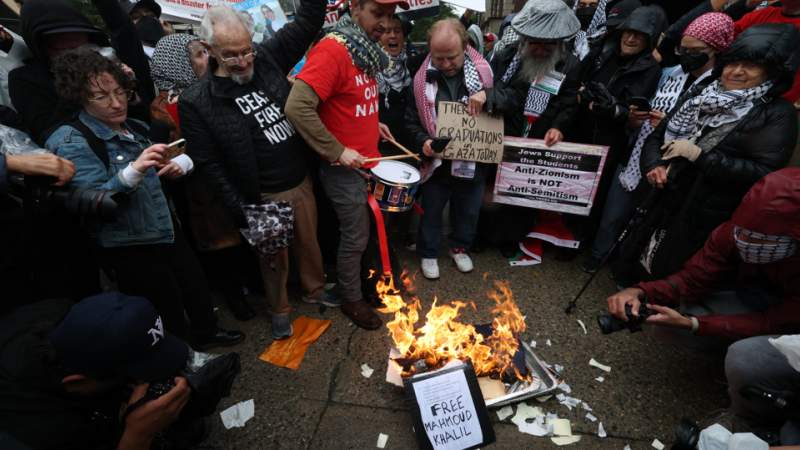 Pro-Palestinian Protesters Torch Diplomas Outside Columbia University on Graduation Day
